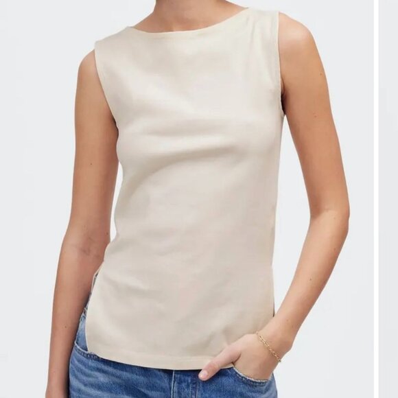 NWT Madewell Sleeveless Boatneck Side Slit Tank in Ivory - Size: Medium - Picture 1 of 9